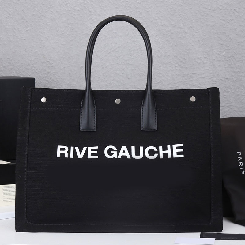 

Rive Gauche Tote Shopping Bag Women Canvas Handbag Leather Handle Brand Letters Large Capacity Pocket Top Quality Beach Shoulder Bags Snap-Fastener