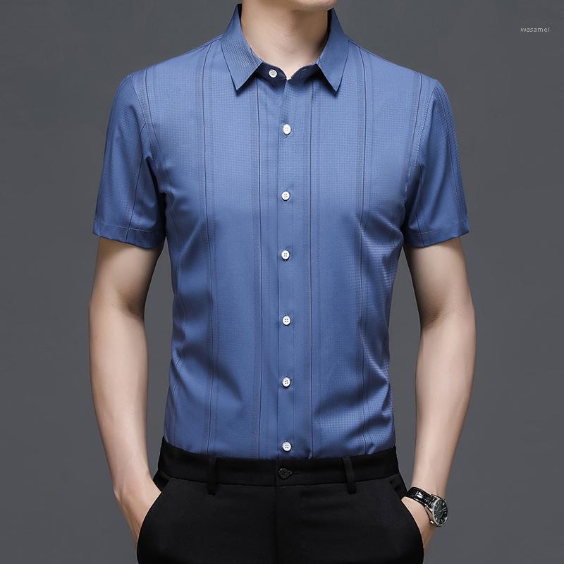

Summer Men's Striped Shirt Top Quality Business Male Social Work Office Casual Chemise Homme Lapel Short Sleeve Camisa Masculina Shirts, Black