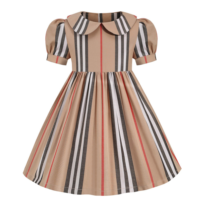 Robe à rayures filles 2022 enfants Fonction classique de la mode A-Line Vêtements de robe décontractés 1-7t pour enfants Robe de vacances d'anniv