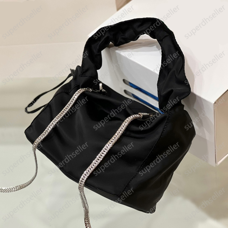 

Mini Drawstring Bucket Bag Women Handbag Clutch Silver Chain Crossbody Shoulder Bags Designer Nylon Canvas Wallet Totes Purse Party 5 Colors, Increase feight