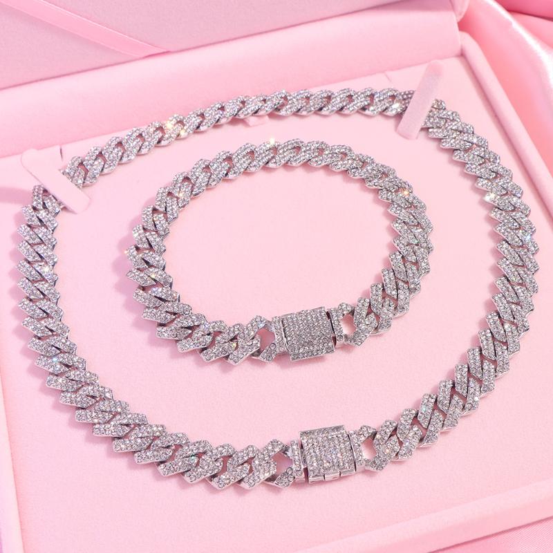 

Pendant Necklaces Silver Color Prong Miami Cuban Link Chain Necklace For Women Hip Hop Iced Out Square Choker Wedding Jewelry GiftPendant