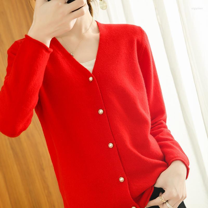 

Women's Knits & Tees Women's Sweater Cardigan Slim Solid Color Wool Knit Air Conditioning Shirt Pearl Button Long Sleeve Korean VersionW, Green