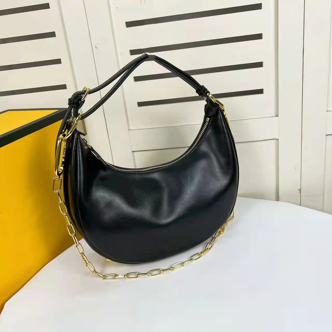 

5A Summer High quality New Fashion Women's Armpit Chain Shoulder bag Cross body Handbag crescent shape bottom letter decoration suitable for party business 2 sizes