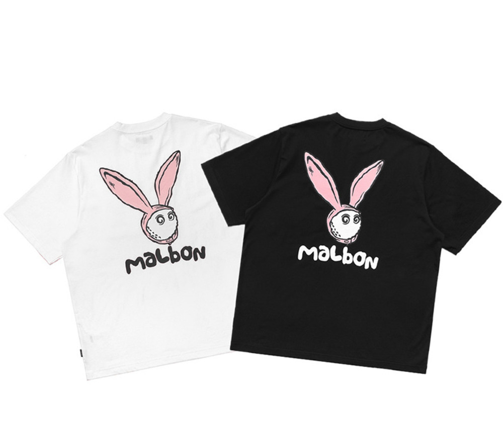 

Malbon golf short sleeve chest pocket rabbit print round neck casual T-shirt men' and women' Korean fashion, White