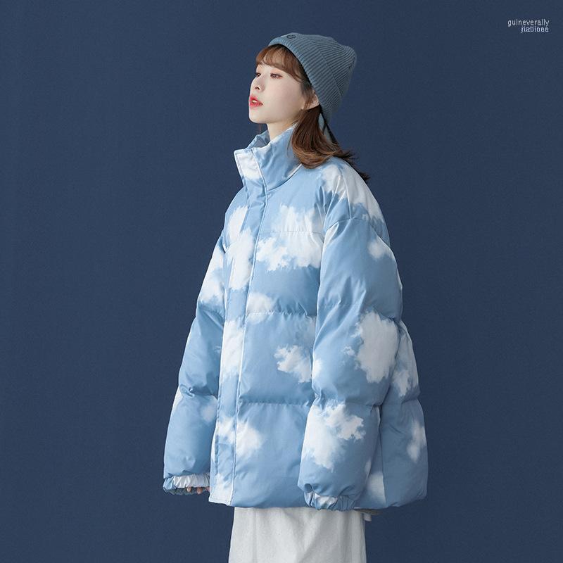 

Plus Size Winter Thick Women Harajuku Jacket Cloud Print Padded Coat Fashion Casual Female Oversize Outwear Woman Parkas P4491 Guin22, Blue