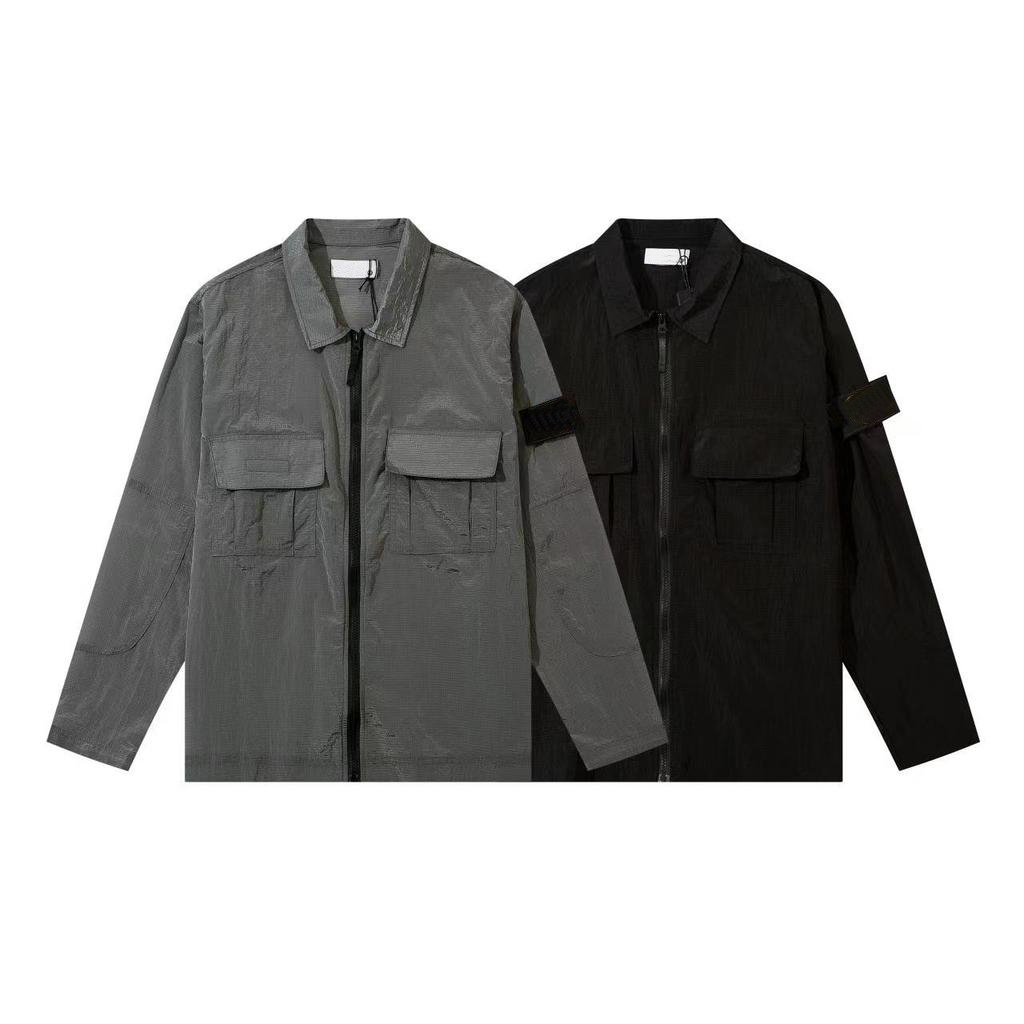 

Mens Jackets Jumper Designer Windbreaker Metallic Reflective Nylon Patched Pockets Chore Coat PA Jean Jacket Embroidered Armbands Quick-Drying Spring Autumn, Gray
