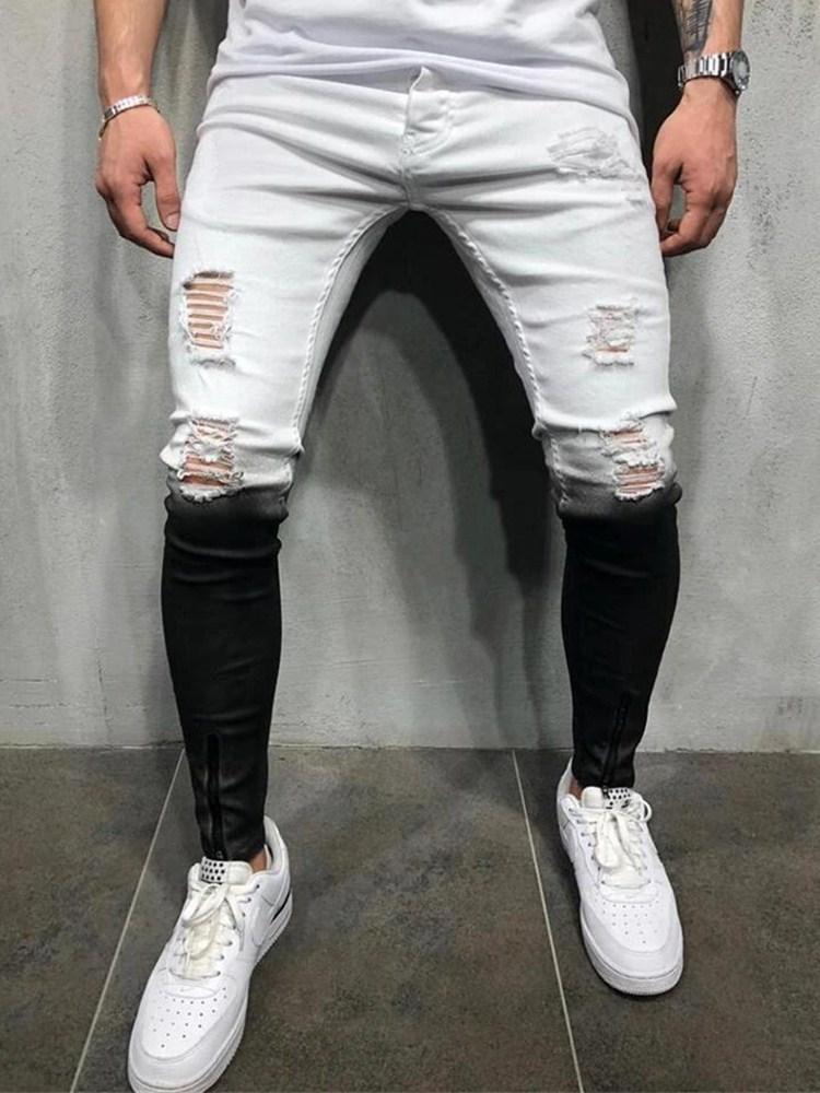 

Men' Jeans Spring Autumn Skinny Gradient White Black Stretch Ripped Men Denim Trousers Streetwear Jogging Pencil 2022