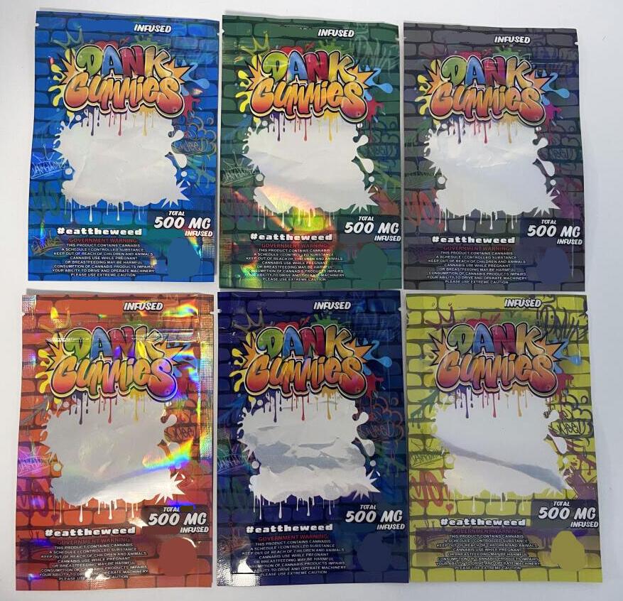 

Dank Gummies Bags 500MG Zip Lock Edibles Retail Packaging Worms Bears Candy Gummy Bag SmellProof Mylar