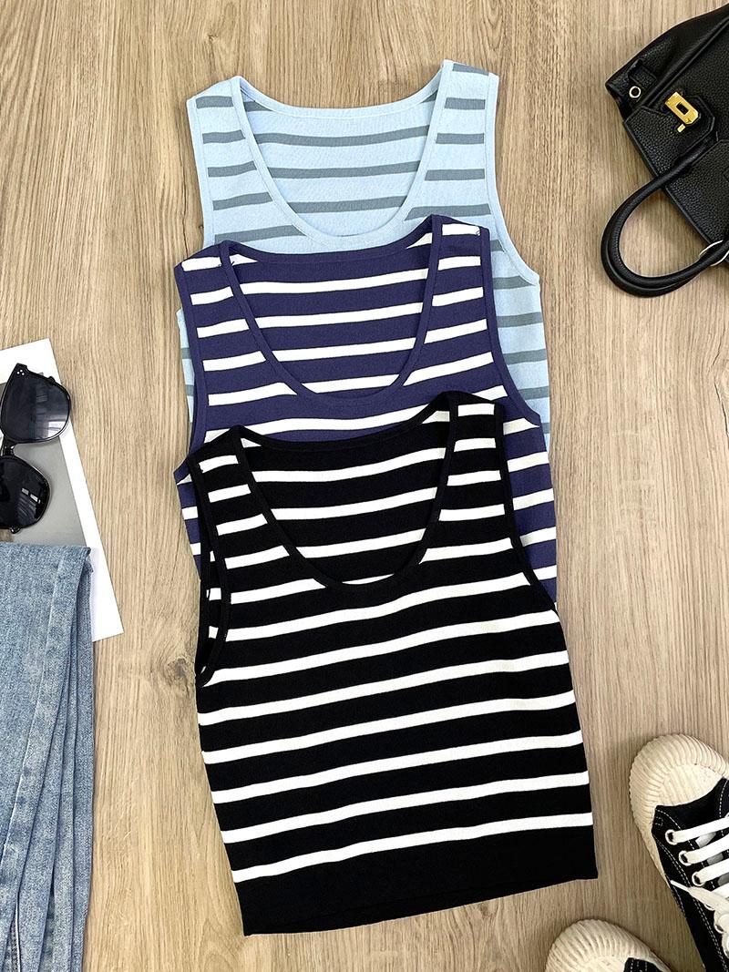 

Women's Tanks & Camis Striped Chic Basic U-NECK Summer White Knit Women Tank Top Sexy Sleeveless T-shirt Vintage Casual Crop T ShirtWomen's