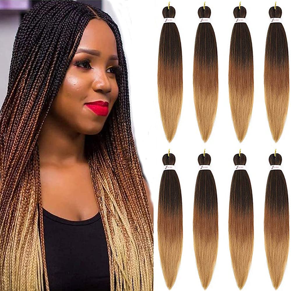 

Ombre Easy Braiding Hair Pre Stretched 26 Inch Brown Easy Braids Yaki Straight 90g/pcs Hot Water Setting Synthetic Extensions for Crochet Twist Hair, 3-11