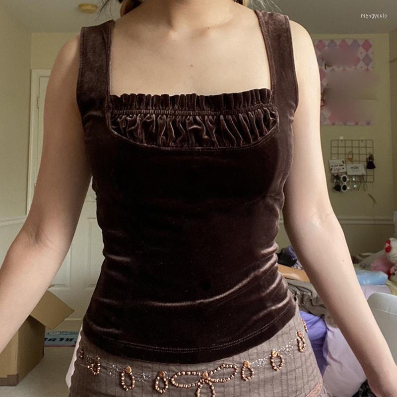 

Women' Tanks & Camis Velvet Brown Crop Top Trim Backless Square Collar Corset Mini Vest Women Retro Cute Basic Sweats Casual Korean TeeWome, Auburn