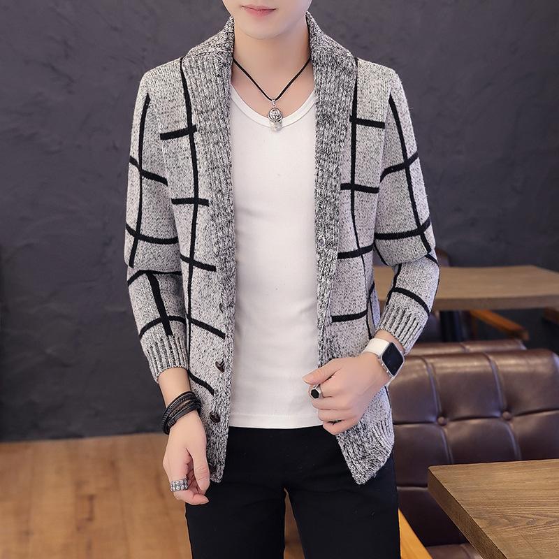 

Men's Sweaters Men's Long-sleeved Plaid Lapel Cardigan Sweatertide Korean Style Man' S Knitwear Male Personality Youth Clothes XXXLM, Blue