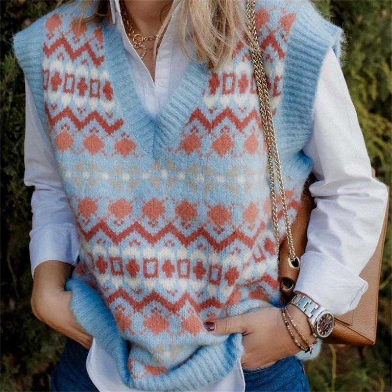 

Women's Sweaters Women Autumn Winter Knitted Sweater Vest Cardigan Women's Preppy Style Knitwear Tank Top Sleeveless V-Neck Vintage Vest, Wes210825101lb