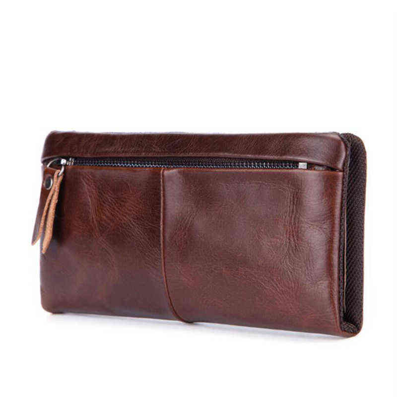

Men's Wallet Genuine Leather Men Clutch Fashion Brand Long Man Purses Cow Card Holder Coin Pocket Purse, Black