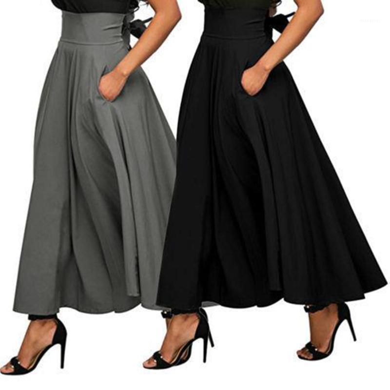 

Skirts Woman Fashion Pleated Long Vintage Ladies Swing Satin Skirt Flared Casual Solid Color High Waist, Black