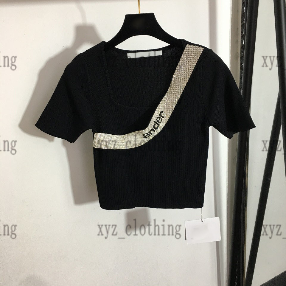 

2022 designer t shirt Hot diamond letter stitching knitted sweater short-sleeved T-shirt womens summer tops Labyrinth brand 2022ss high-end da wang newly short tees, 05
