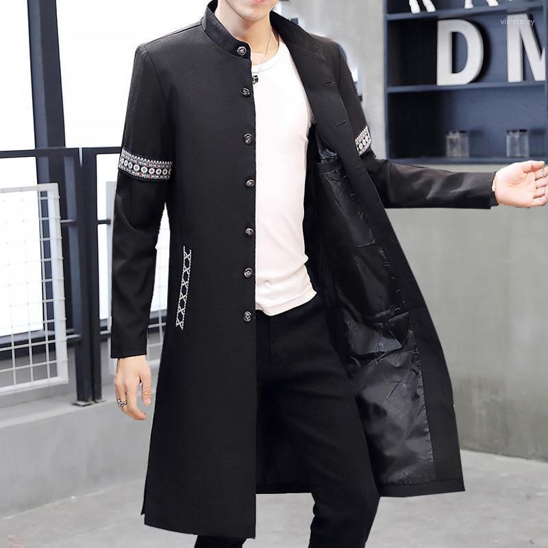 

Men's Trench Coats Windbreaker 2022 Spring And Autumn Chinese Wind Over-the-knee Coat Cloak Trendy Stand-up Collar Tunic Student Slim Viol22, Champagne