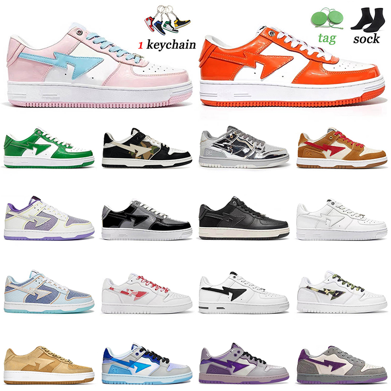

2022 Bapestas Designer Mens Women Casual Shoes Baped SK8 Sta Sports Sneakers Pastel Pink Orange Green Black Hajime Sorayama Wheat Red White Silver Trainers Size 36-45, A1 black