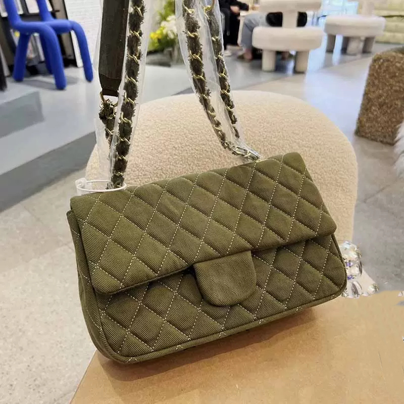 

Fashion Flap Designer Bags Olive Green Denim Cowboy Handbag Designers Gold-Tone Metal Hardware Chain Crossbody Bag Diamond Quilting Jumbo Shoulder Bag Women, Extra freight