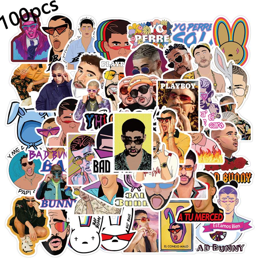 

10 50 100pcs set Singer Bad Bunny Stickers For Guitar DIY TOY Bicycle Motorcycle Car Skateboard Snowboard Laptop Luggage303j
