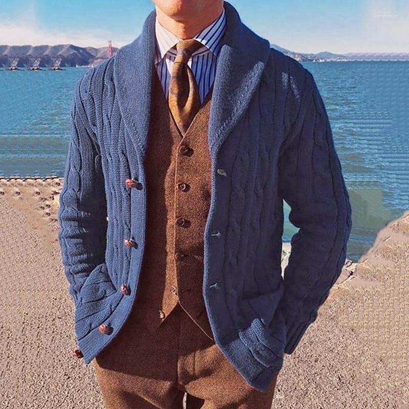

Men' Wool & Blends Autumn Winter Jacket Sweater Men Vintage Solid Button Cardigan Tops Fashion Loose Warm Knit Gentleman Kend22, Blue