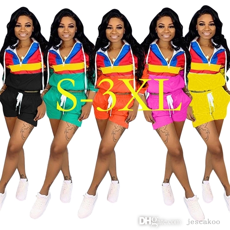S-3XL femmes tenues survêtements coupe-vent à manches longues pull veste haut court à capuche et Shorts 2 pièces pantalon ensemble vêtements