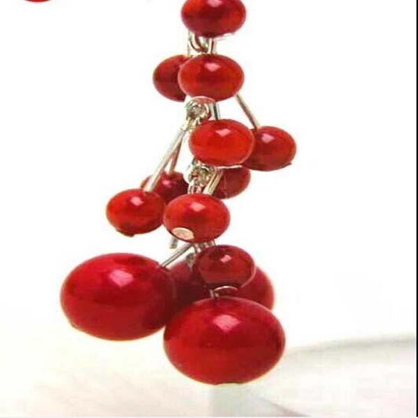 

4-7mm Round Natural Red Coral Earrings for Women Grape Earrings Dangle Earring