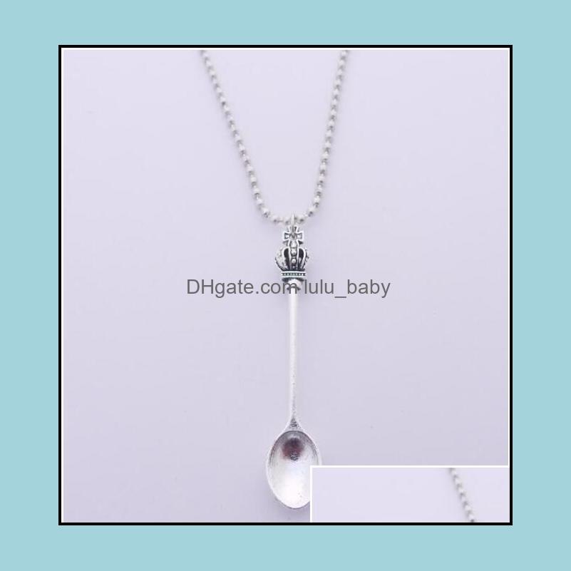 

Pendant Necklaces Pendants Jewelry Sier Vintage Crown Necklace Inspired Mini Tea Spoon Charm Womens Designer Tibetan Diy Teapot Royal Alic
