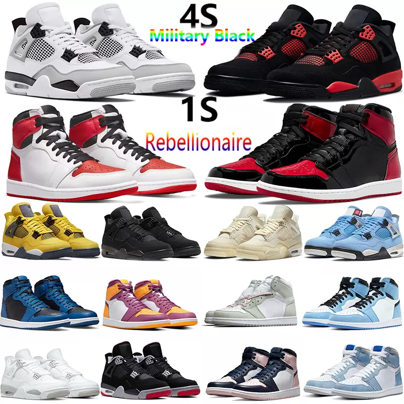 

2022 Jumpman 4 4s Basketball Shoes Men Women Military Black Red Thunder Black Cat Tour yellow 1 1s Heritage Bred Patent Brotherhood Rebellionaire Sports Sneakers, 45