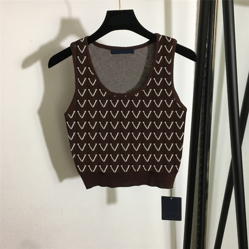 

New Letter Jacquard Knitted Tanks Vest Women Sleeveless Camis Spring Summer Knitting Tops Tees With Tags, Black