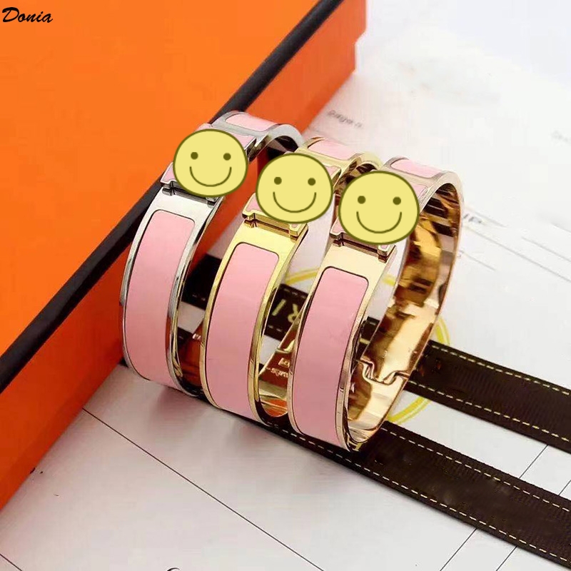 

Donia jewelry luxury bangle European and American fashion classic exaggerated 12mm wide enamel letter titanium steel bracelet designer with box