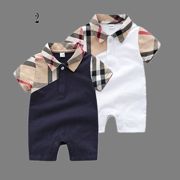 

Hot High quality Newborn Baby Rompers Girls and Boy short sleeve Spring 100% Cotton Clothes classic plaid Infant Romper Children Ourfits, 2 white