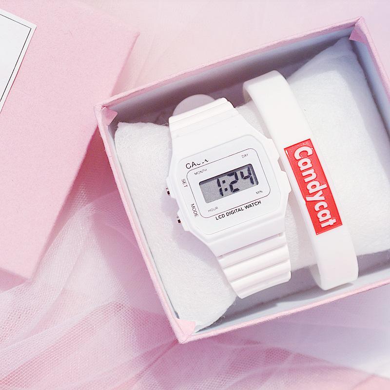 

Wristwatches LED Square Bell Women Simple Fashion Student Sen Female Small Fresh Watch Silicone Strap Digital Watches Child Clocks Boy Gift, White