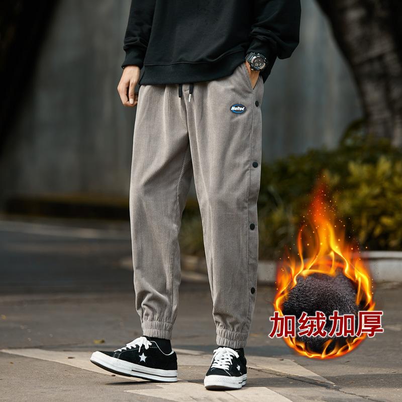 

Men's Pants 2022Men Winter Corduroy Trousers Autumn Plus Velvet Thickened Breasted Guard Korean Style Trendy Casual, Black