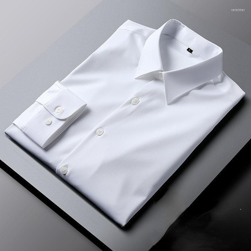 

Men's Dress Shirts Oversized Shirt Mens Summer White Business Office Classic Long Sleeve Formal Ice Silk Blue Black Pink Gray Man ShirtMen's