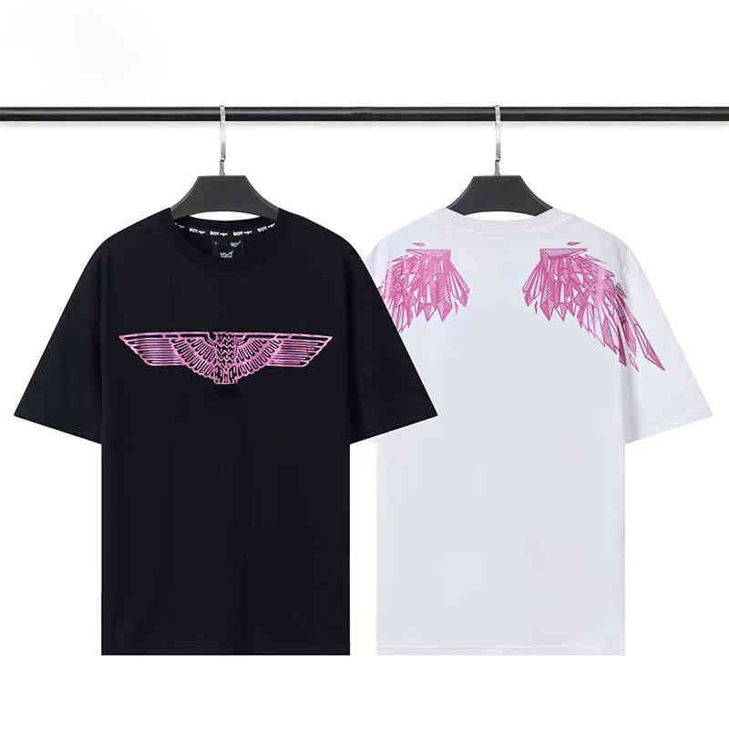 

ins hot selling short-sleeved T-shirt trendy new summer hot stamping pink wings men and women loose eagle B22OY round neck half-sleeve shirt, White
