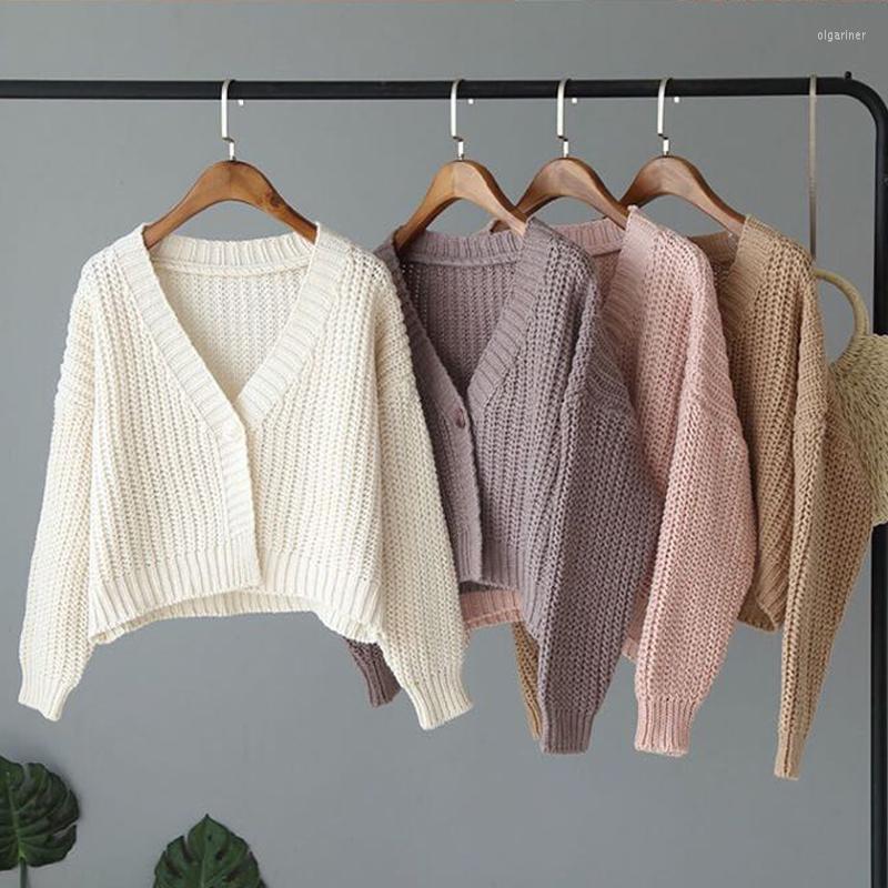 

Women's Knits & Tees Autumn Women's Retro Style Solid Color One Button Loose V-neck Knitted Cardigan Sweater Jacket Pink WhiteWomen's Ol