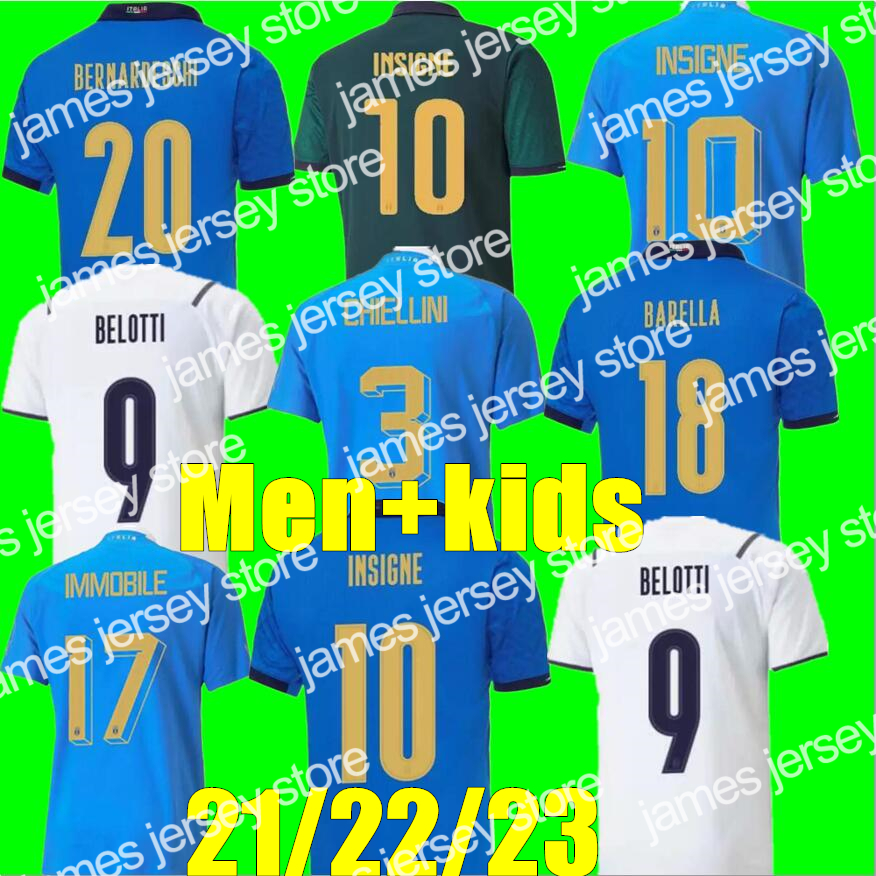 

New top 2021 soccer Jersey home away 21 22 23 JORGINHO ITALYS SHAARAWY BONUCCI INSIGNE BERNARDESCH, Kids away+socks