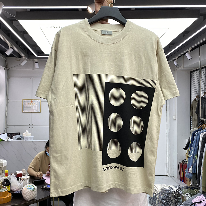 

T Shirt Tee Men Women Irregular Print High Quality Short Sleeve Oversized T-shirt Hip Hop Tops Real Pics, Beige