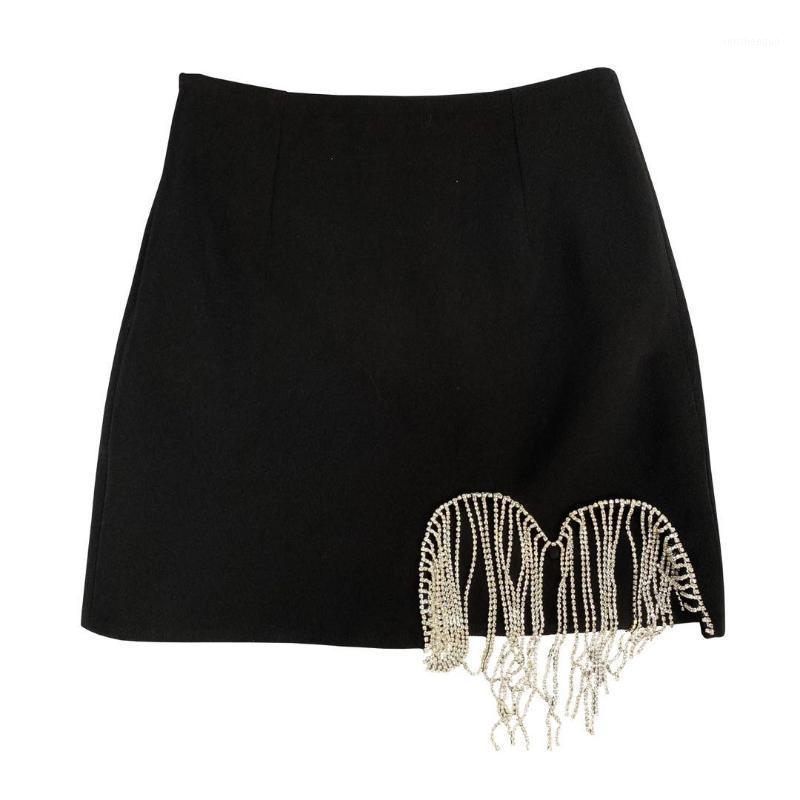 

Skirts Diamond Tassel Peach Heart Pattern Short Black Skirt Women Temperament Package Hip High Waist 2022