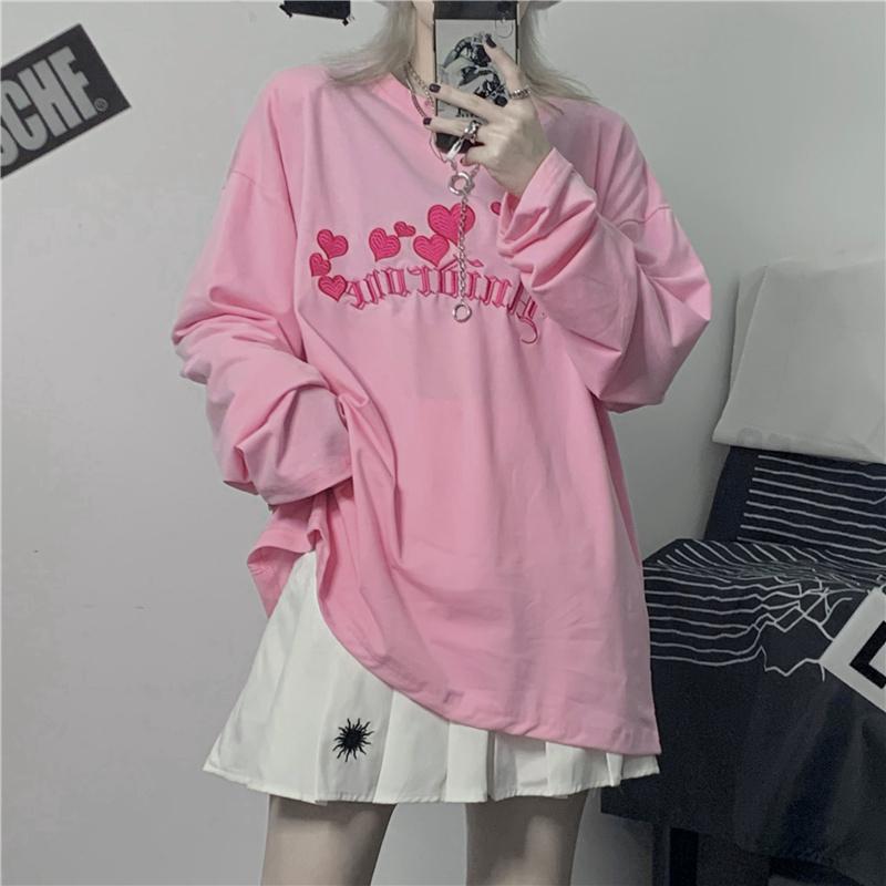

Women's T-Shirt Spring And Autumn Korean Style Harajuku Tee Pink Kawaii Long Sleeve Bottoming Coat Women Fashion Graphic TshirtWomen's