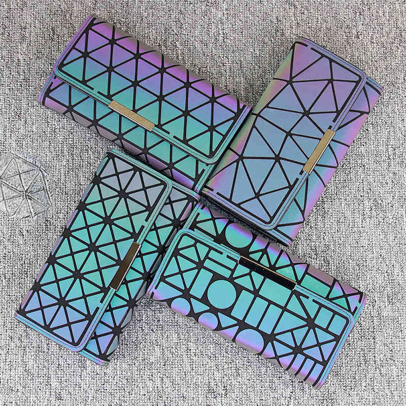 

HBP Korean Style Wallet Versatile Luminous Lingge Long Cute Wallet Geometric Colorful Mobile Phone Leather Bag Women's Hand Bag 220718, Rice characters