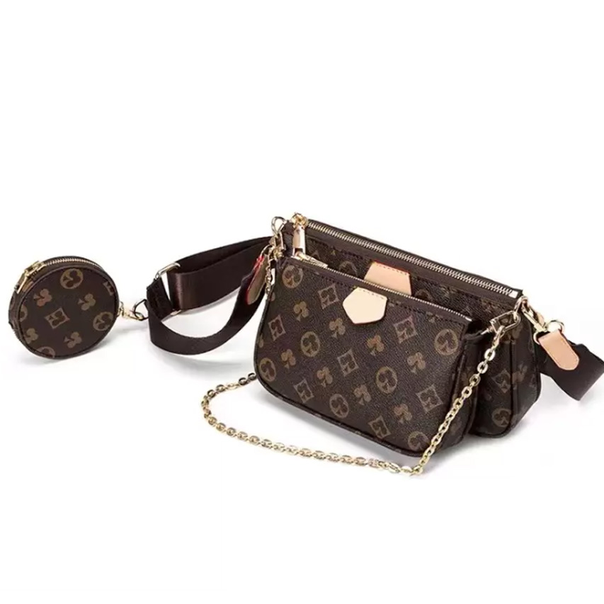 

Designer Handbags Shoulder Bag Totes Top 3pcs set Pochette Accessories Brown Flower Chain Strap Cross Body Ladies Purse Clutch With Dust bags 04, #7