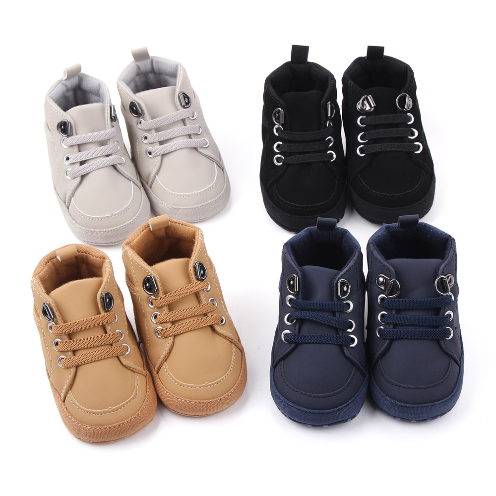 

Fashion Baby First Walkers Boy Boots Shoes Soft Sole Booties Infant Anti-slip Solid PU Booty Shoes Newborn Footwear for 0-18Months, Navy blue