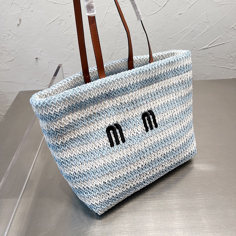 

Colored Stripes Straw Bags Sunshine Beach Bag Women Shoulder Tote Bag Shopping Totes Hand Crochet Large Capacity Purse Embroidered Letters, #1;35cm
