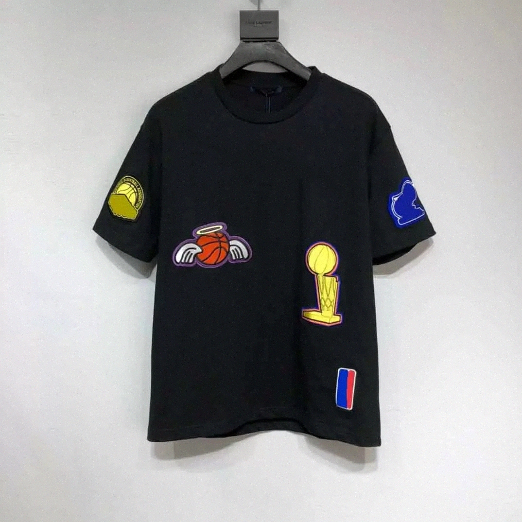 

Mens New Aop Jacquard T Shirts Letter Graphic Tees Pullover Short Sleeves louie vuitton Acquard Knitting Machine Custom Crew Neck Basketball Jersey Jnlarged, Black