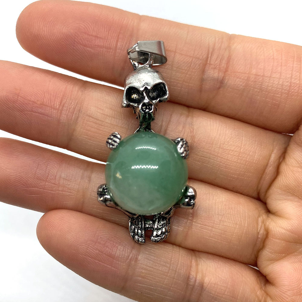 

Vintage Skeleton Natural Crystal Stones Skull Charms Round Tiger eye black onyx Rose Quartz Stone Ball Charm Beads Pendants for Jewelry Making