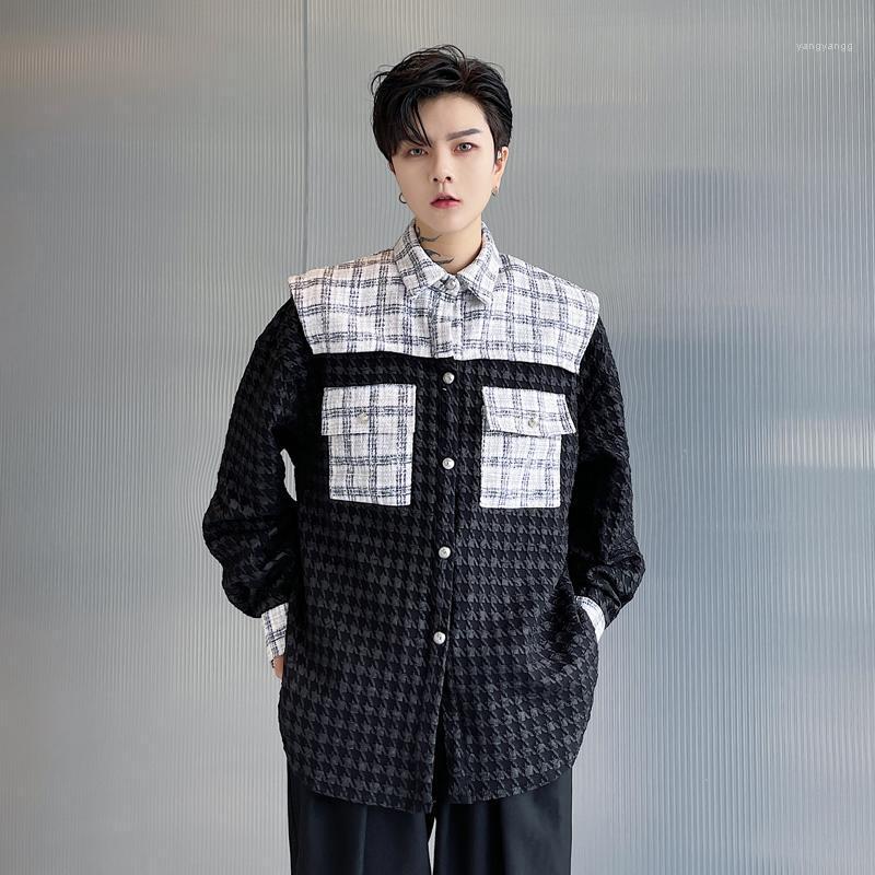 

Men's Casual Shirts 2022 Autumn Mens Patchwork Plaid Long Sleeve Loose Shirt Cardigan Coat Streetwear Fashion Jacket, Kk1778 white