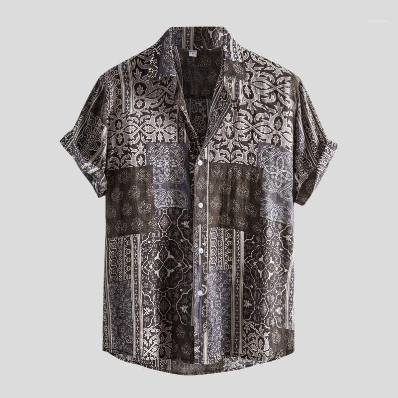 

Men's Casual Shirts Hawaiian Print Shirt Tops Summer Short Sleeve Button Turn-Down Collar Men Clothing Ropa Camisa Masculina 2022, Gray