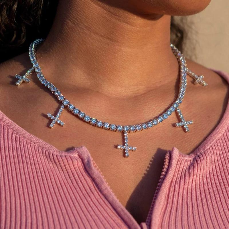 

Chains 10cm Hip Hop Out Sparking Bling Cubic Zirconia Cross Pendant Choker Necklace For Women Fashion Party Jewelry WholesaleChains ChainsCh